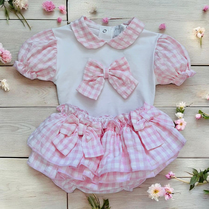 "River" White & Pink Gingham Top & Bloomers