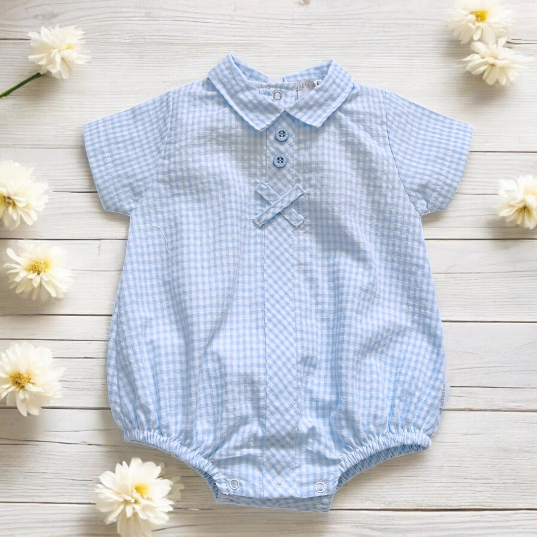 Pastels & Co "Ronald" Blue & White Gingham Romper