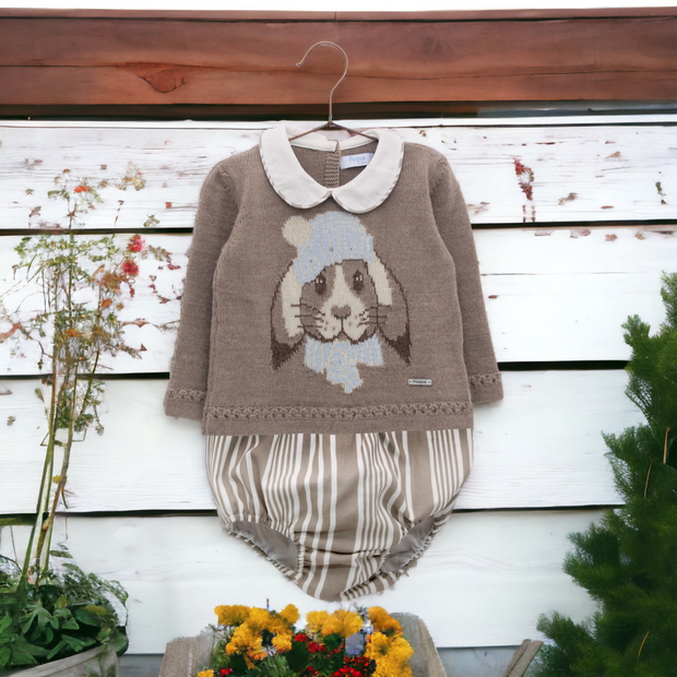 Taupe Knitted Rabbit Top & Jam Pants