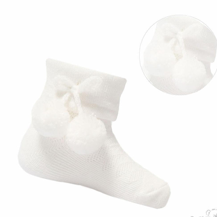 Soft Touch White Ankle Pom Pom Socks