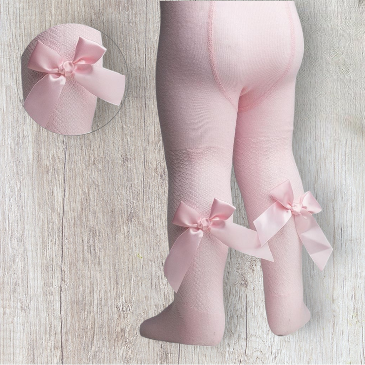 Pink Jaquard Tights With Back Bow