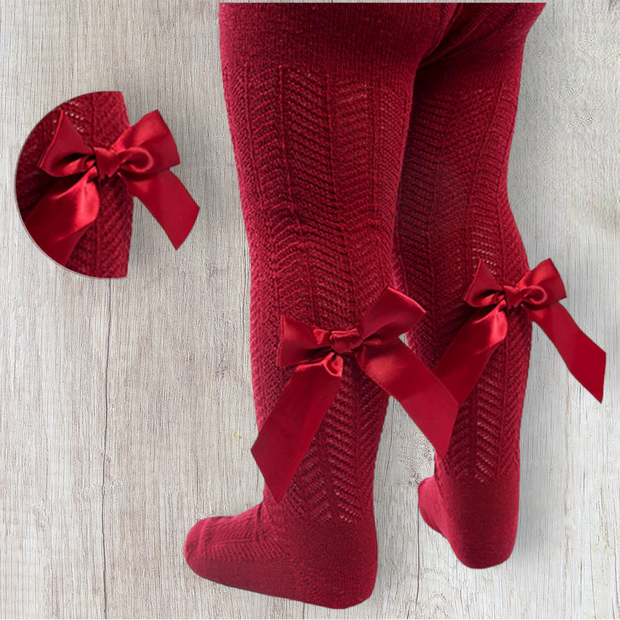 Burgundy Tights With Back Bow