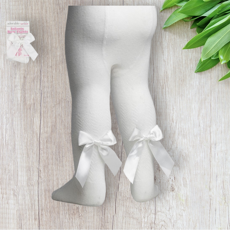 Cream Tights With Back Bow