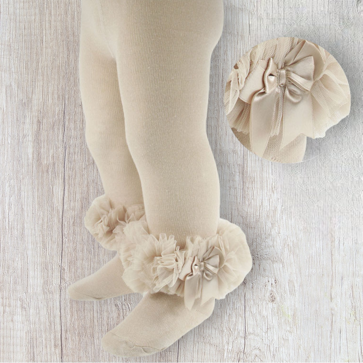Beige Tutu Tights With Bow