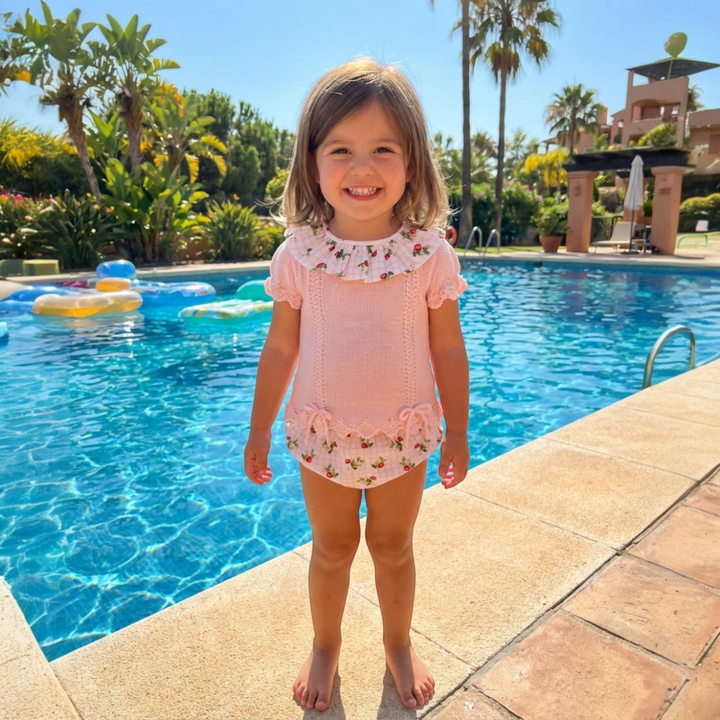 Pink Knit Top & Strawberry Print Bloomers
