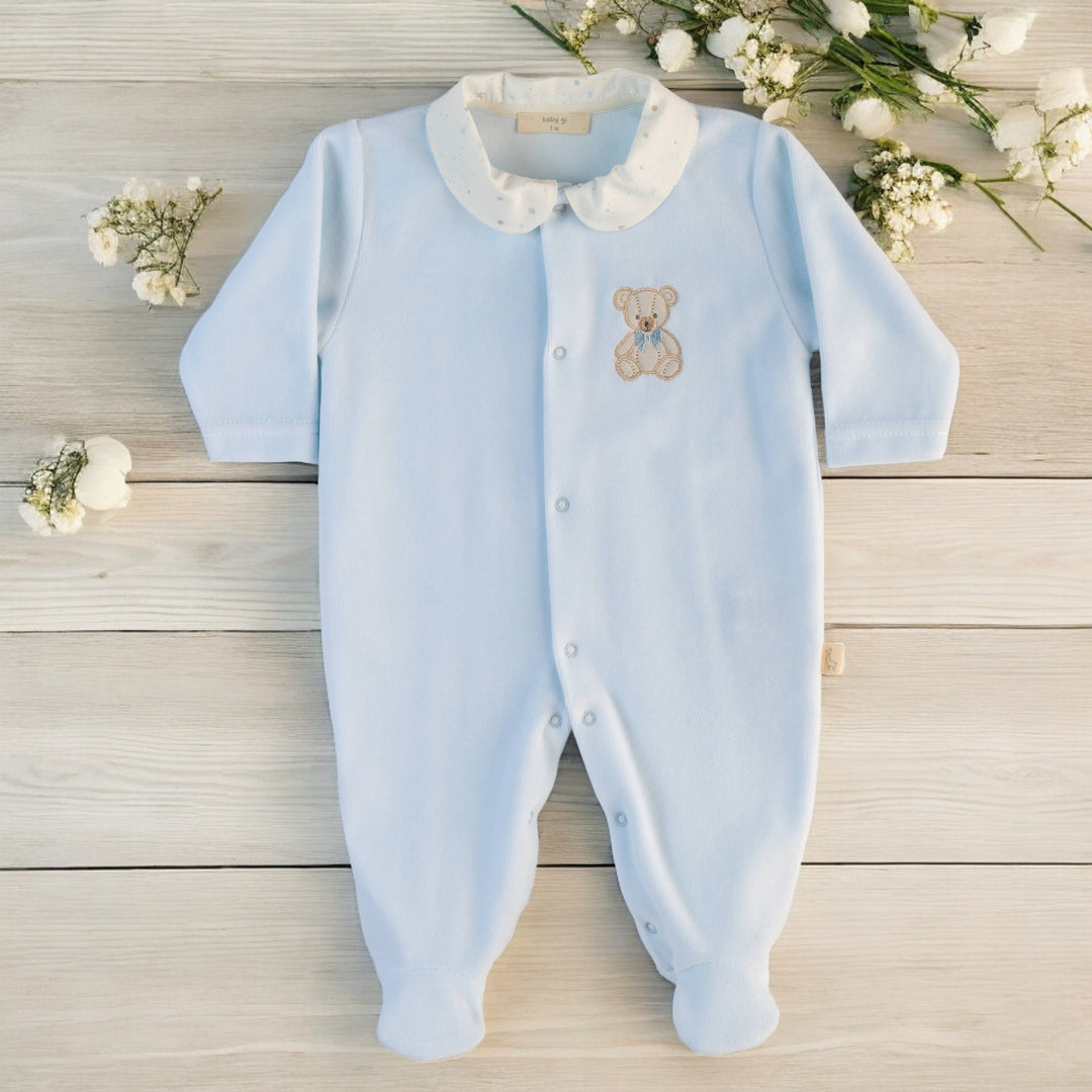 Baby Gi Blue Teddy & Me Velour Sleepsuit
