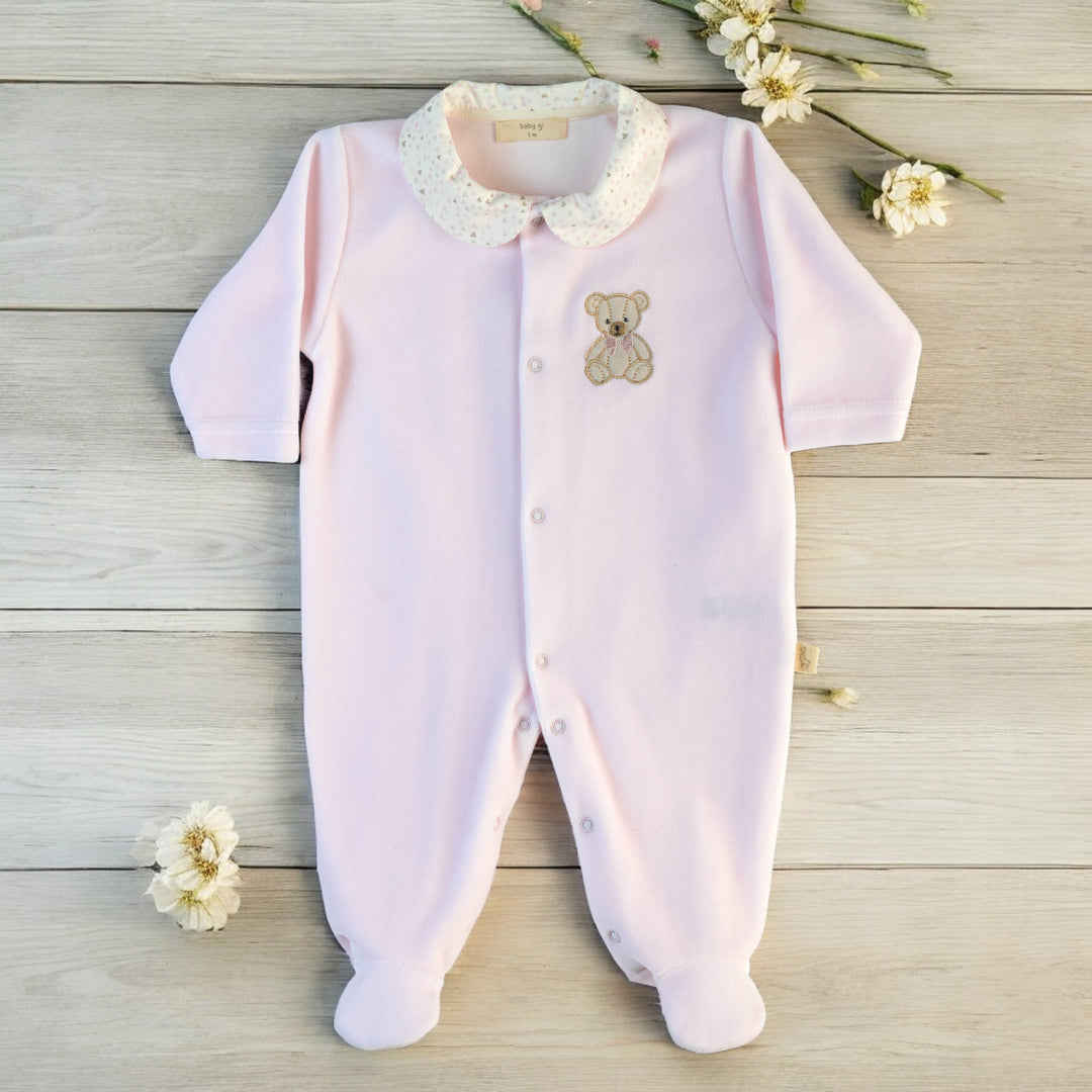 Baby Gi Pink Teddy & Me Velour Sleepsuit