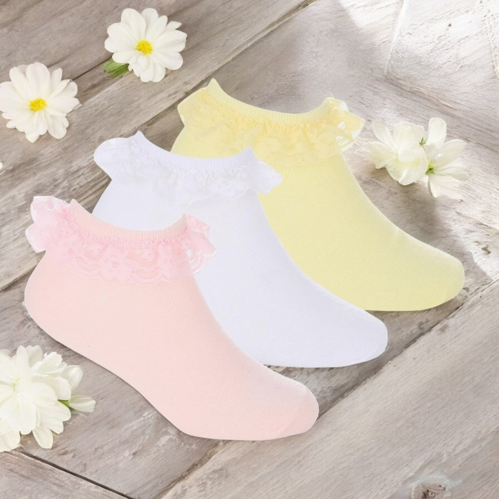 White Pink & Lemon Ankle Frill Socks