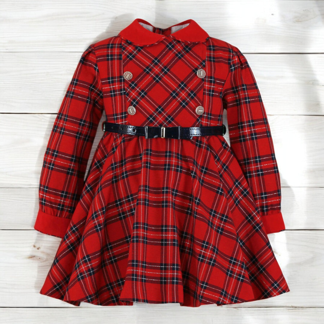 Red & Navy Tartan Dress Front