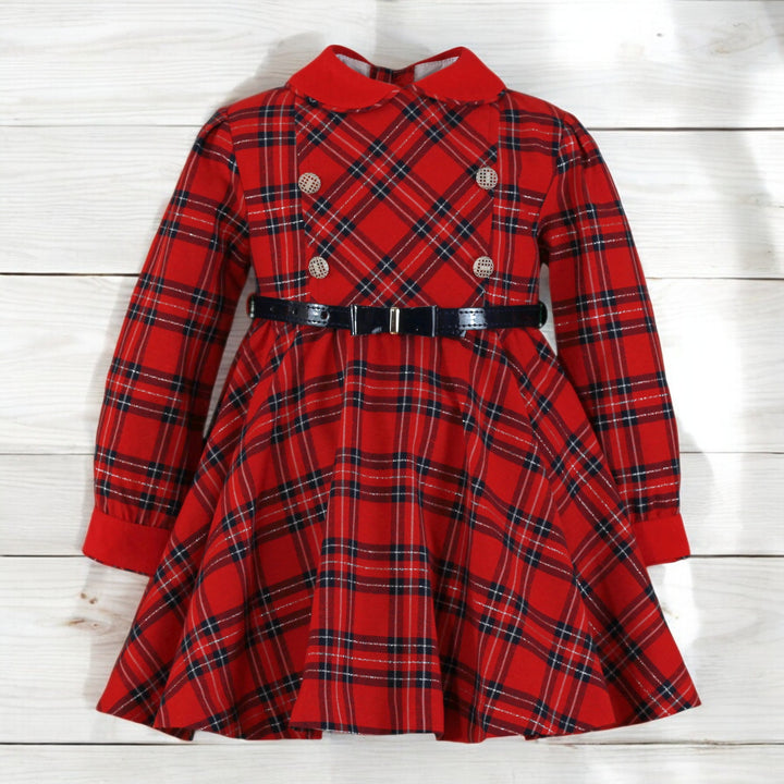 Red & Navy Tartan Dress Front