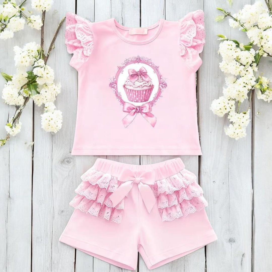 Giorgio Bambini Pink Cupcake Top & Short Set