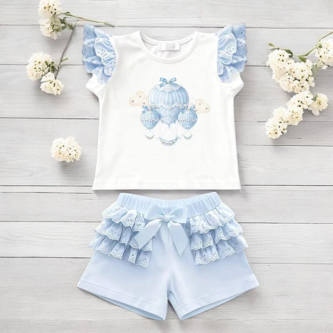 Giorgio Bambini White & Blue Balloon Top & Short Set