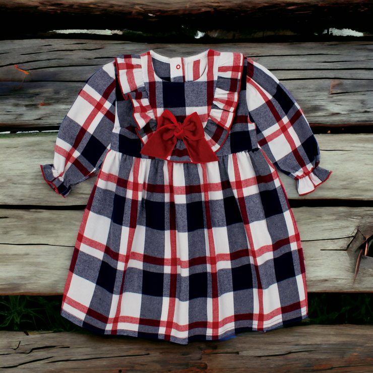 Navy & Burgundy Tartan Dress