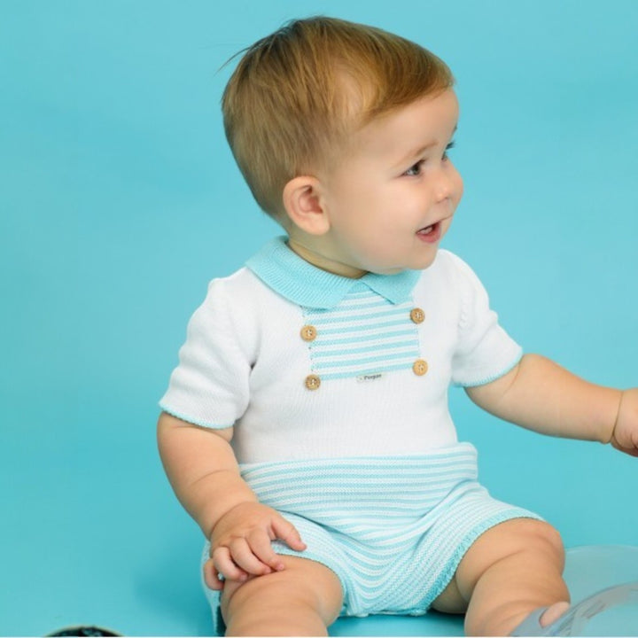 foque Turquiose & White Knitted Romper