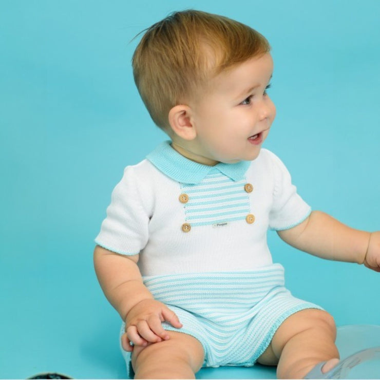 foque Turquiose & White Knitted Romper