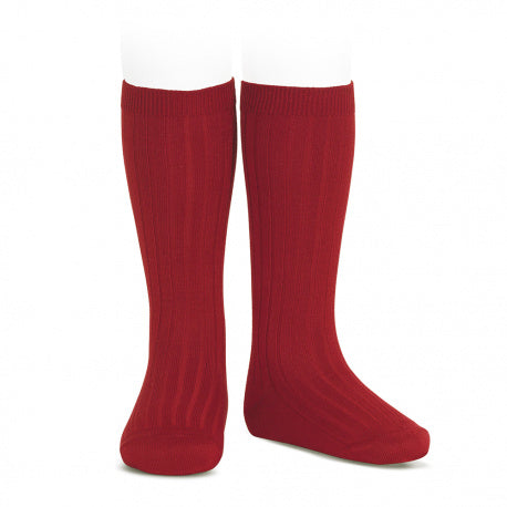 Condor Cherry Red Wide Ribbed Knee High Spanish Socks