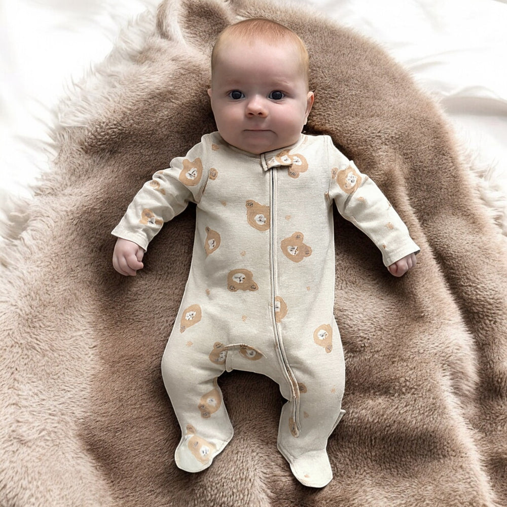 Huggies Beige & Brown Bear Sleepsuit