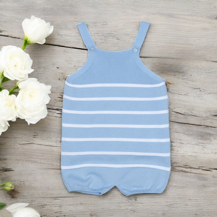 Artesania Granlei Dusky Blue & White Knitted Dungaree Romper