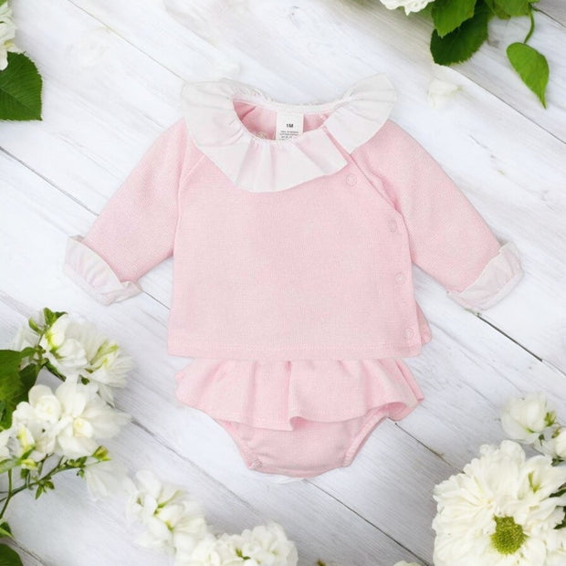 Pink Knitted Ruffle Jam Pants Set
