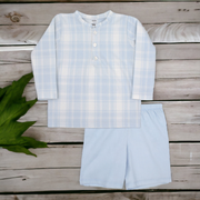Blue & White Check Plaid Top & Shorts