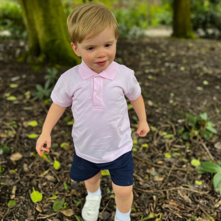 Pink Pique Polo & Navy Shorts