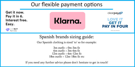 Spanish baby clothes size guide for our Spanish baby boutique clothing. 