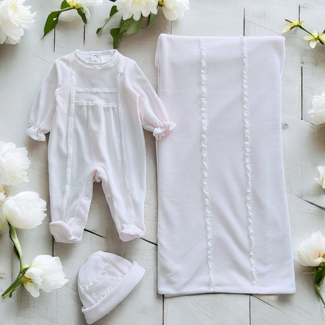 Deolinda Pink Velour Sleepsuit & Blanket