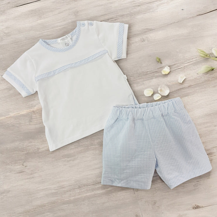 Deolinda White & Blue T-Shirt & Shorts Set
