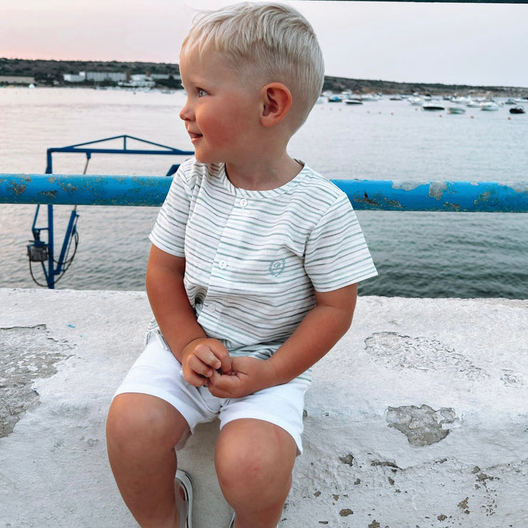 Olive & White Stripe Shirt & Shorts