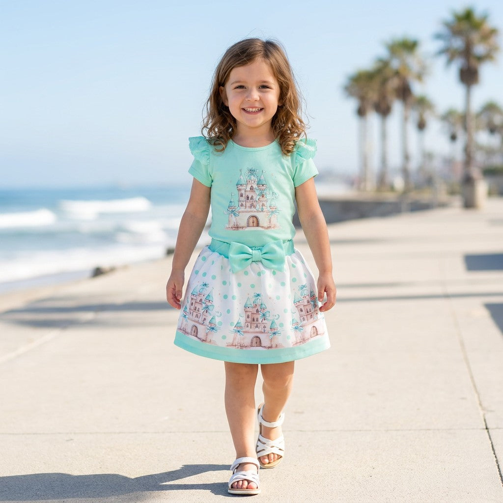 Giorgio Bambini Mint Green Castle Top & Skirt Set