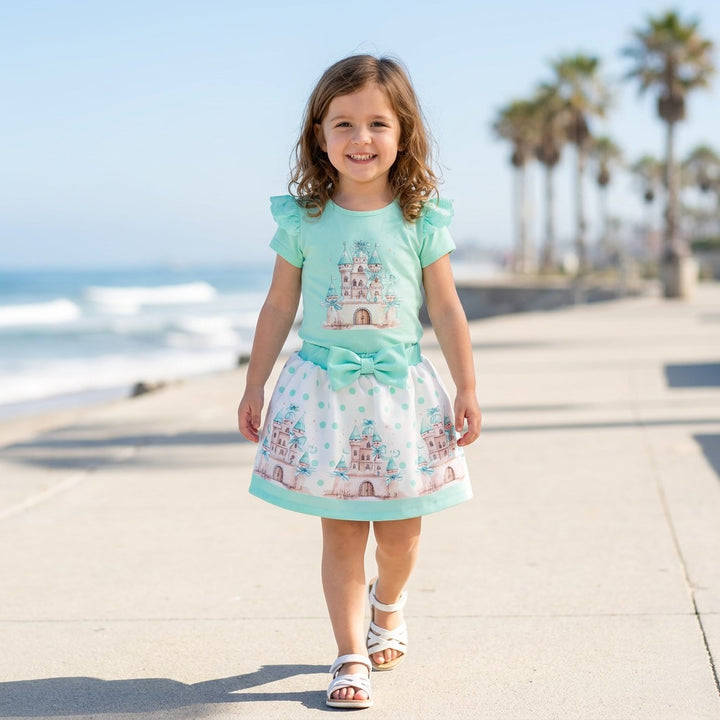 Giorgio Bambini Mint Green Castle Top & Skirt Set