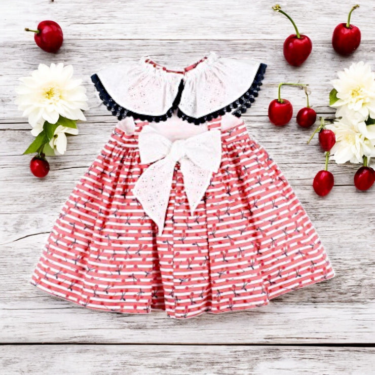 Foque Red & White Stripe Cherry Dress Back