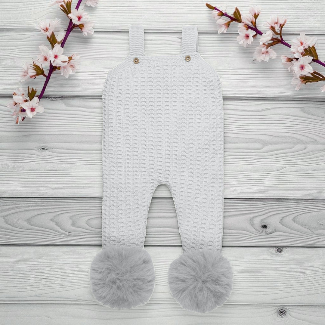 Mac Ilusion Pearl Grey Pom Knitted Dungaree's