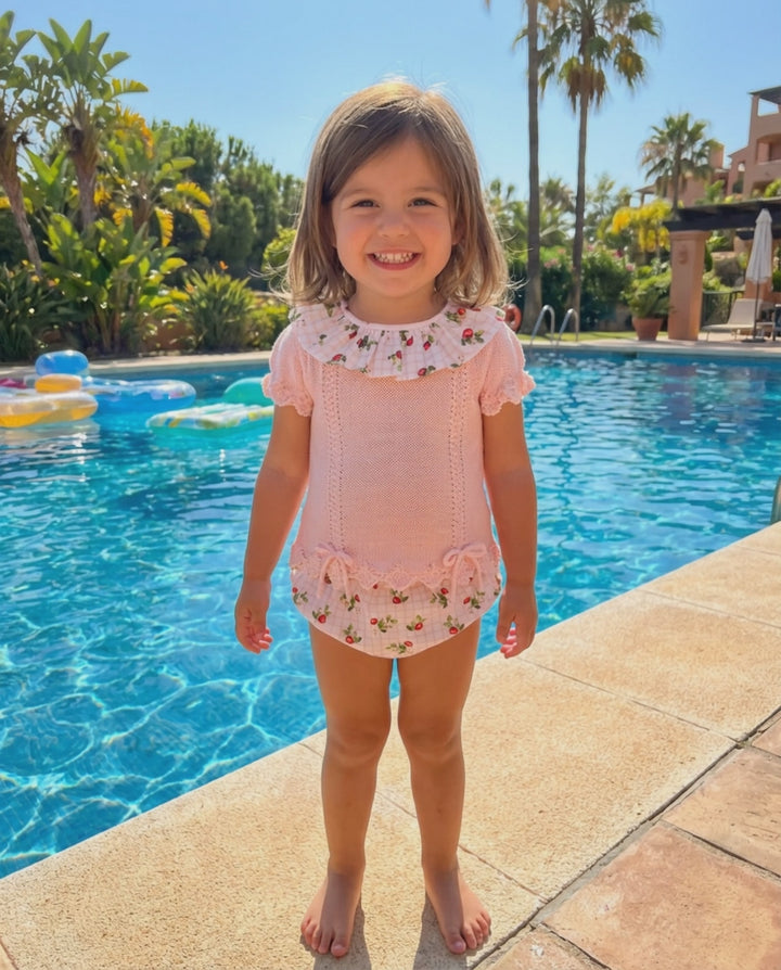 Pink Knit Top & Strawberry Print Bloomers