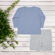 Blue & Grey Gingham Top & Shorts Back