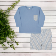 Blue & Grey Gingham Top & Shorts