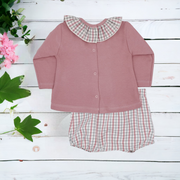 Dusky Pink & Grey Gingham Top & Bloomers Back