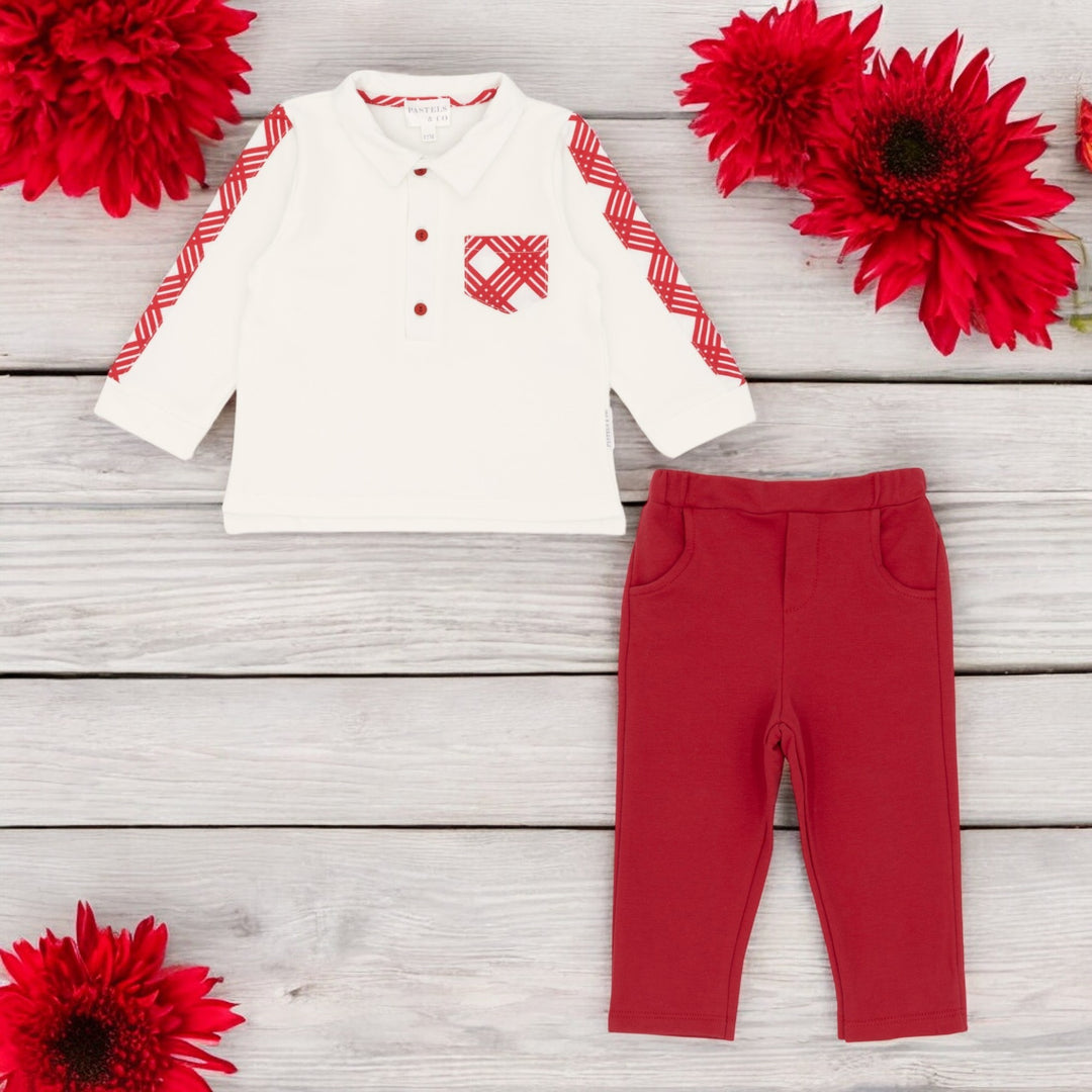 "Dasher" White Polo Top & Red Bottoms