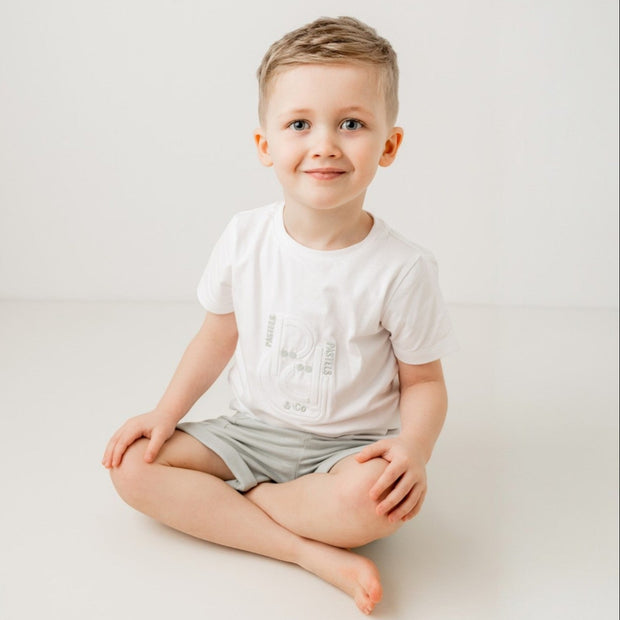 "Heston" White & Sage Top & Short Set