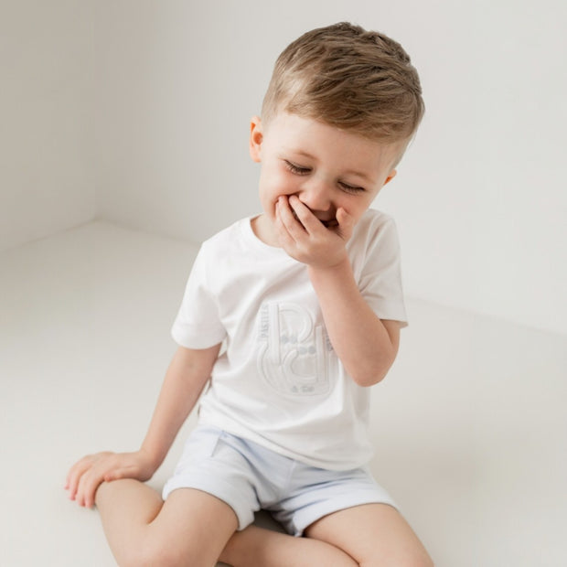 Pastels & Co "Heston" White & Blue Top & Short Set