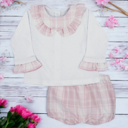 White & Pink Check Plaid Top & Bloomers