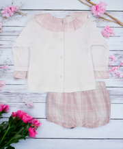 White & Pink Check Plaid Top & Bloomers Back