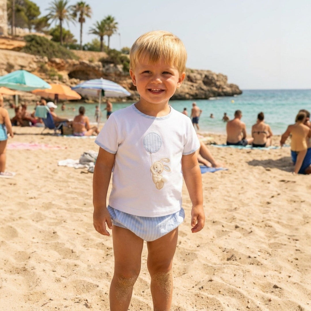 Sardon White & Blue Rabbit Top & Bloomers