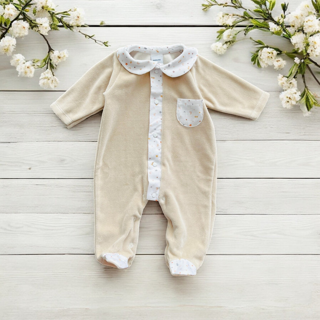 Babidu Sand Velour Sleepsuit