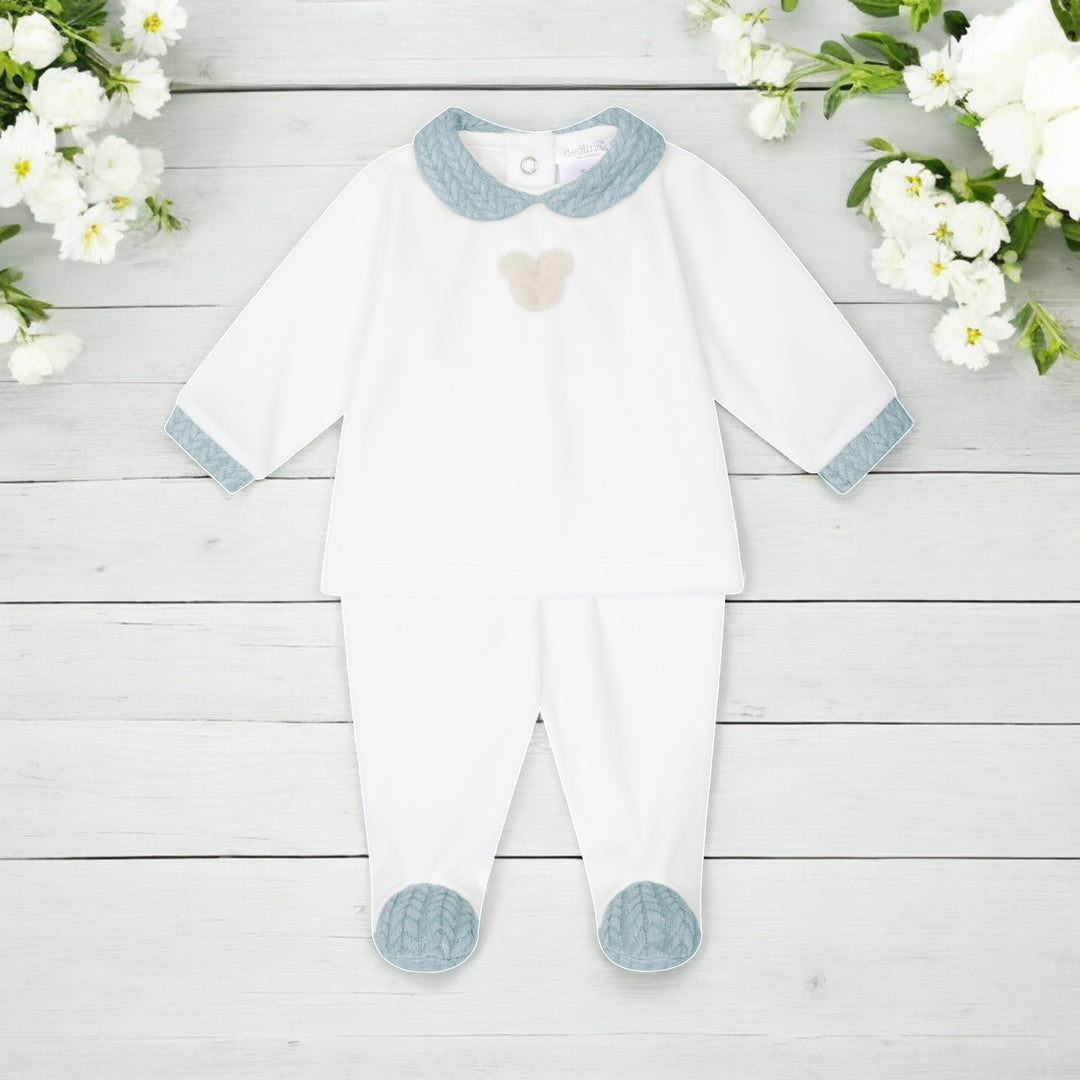 Deolinda Ivory & Denim Blue Velour Bear Set