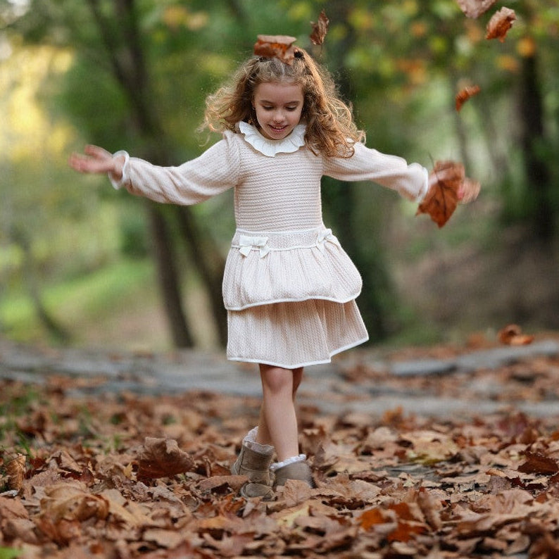 Deolinda Beige Cable Knit Dress | Bows Baby Boutique Deolinda Beige Cable Knit Dress | Bows Baby Boutique