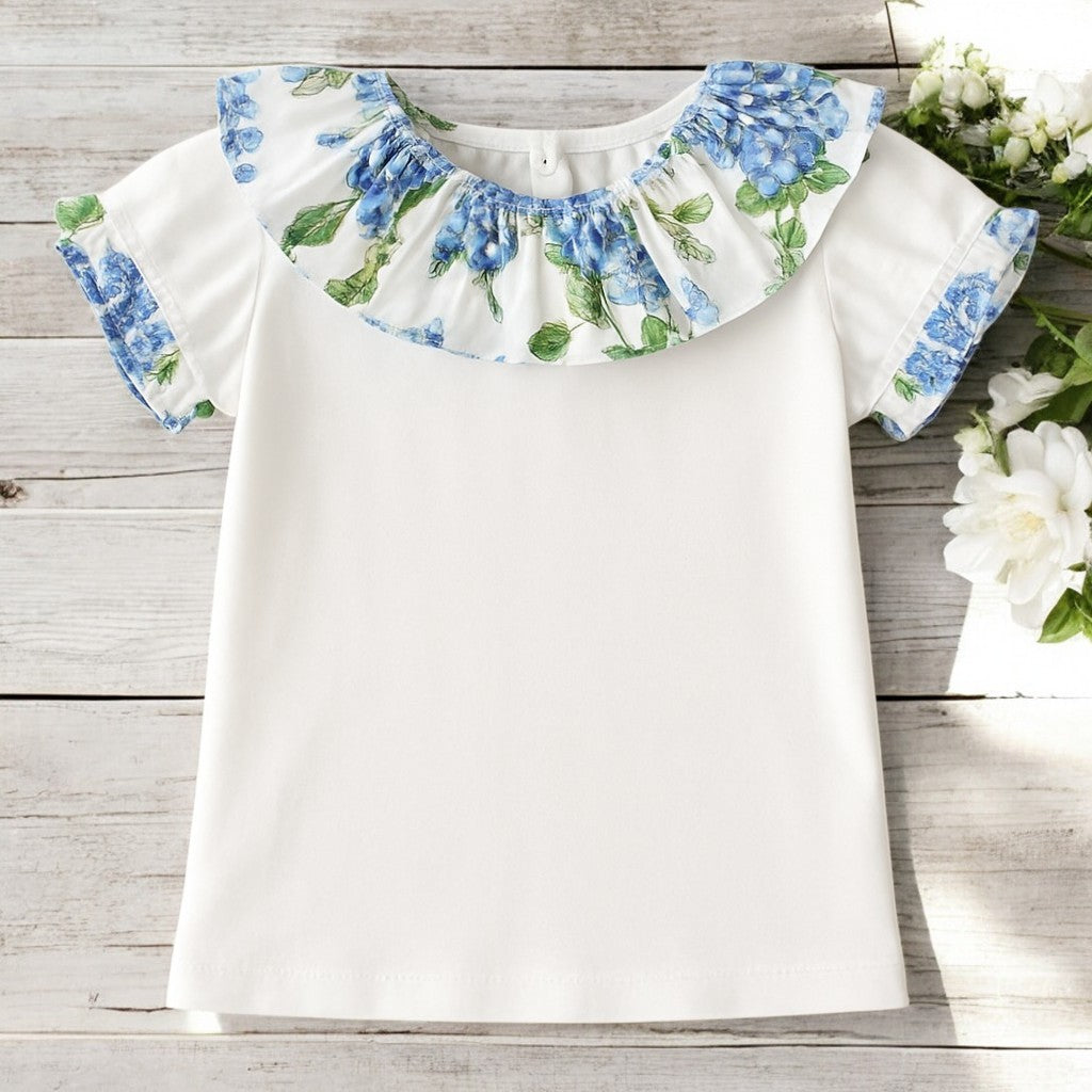 Phi Clothing White & Blue Wisteria Print Top