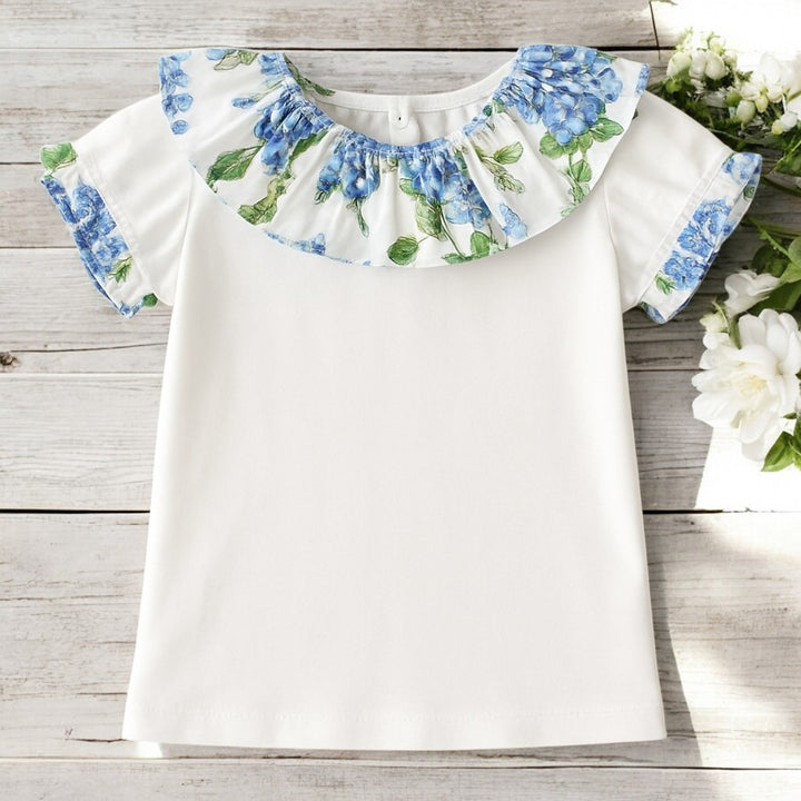 Phi Clothing White & Blue Wisteria Print Top