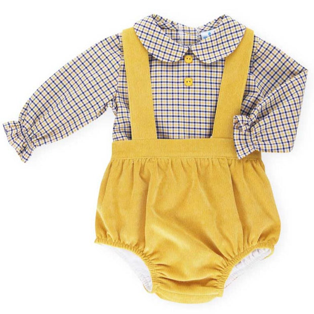 Navy & Mustard Shirt & Dungaree Romper