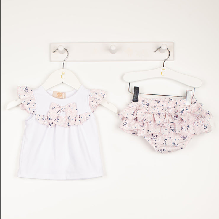 Pink Floral Striped Frilly Jam Pants Set Lay Flat
